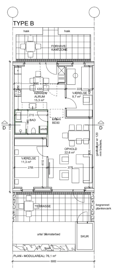 Plantegning af Type 80 (79 m²) i Kohave, Herfølge